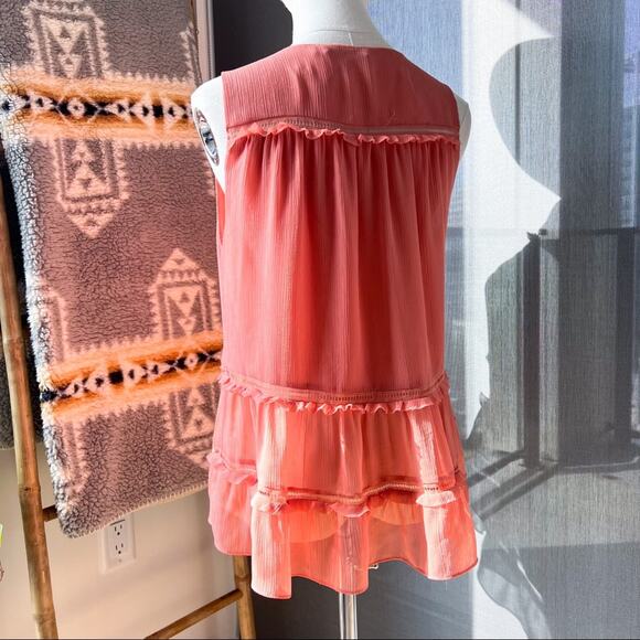 Alice + Olivia Massie Salmon Sleeveless Ruffled Top Women’s Small - Picture 5 of 11